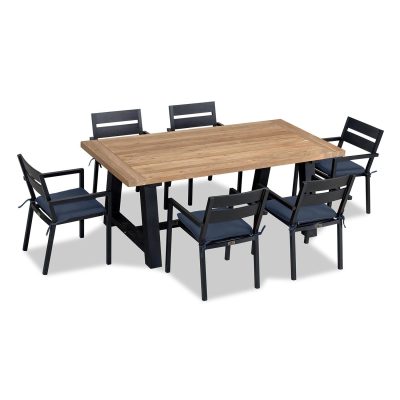 Calm Bay Mill 7 Pc Reclaimed Teak Dining Set in Black/Spectrum Indigo by Lakeview