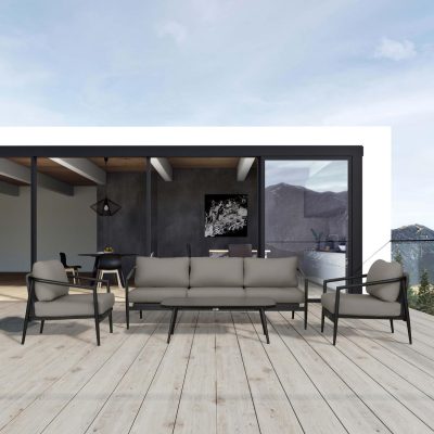 Midnight Cove 4 Pc Aluminum Sofa Seating Set in Black/Carbon/Canvas Charcoal By Lakeview Outdoor Designs