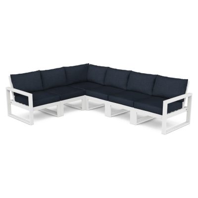 POLYWOOD EDGE 6-Piece Modular Deep Seating Set in White / Marine Indigo