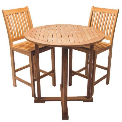 Compass Teak 3 Piece Patio Bar Set W/ 39 Inch Round Table By Royal Teak Collection