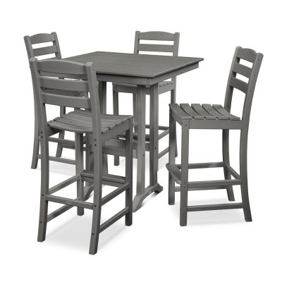 POLYWOOD La Casa Cafe 5-Piece Farmhouse Trestle Bar Set – Slate Grey