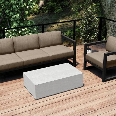 Misty Cove 3 Pc Aluminum Sofa Set in Slate W/ Heather Beige Cushions & Long Coffee Table By Lakeview