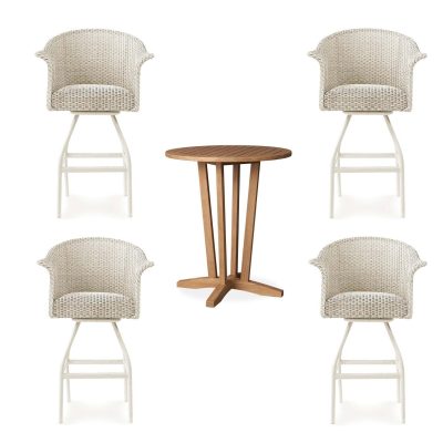 Timeless View 5 Pc Wicker Bar Set W/Bar Stools in Ivory By Lakeview