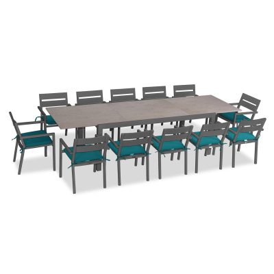 Calm Bay 13 Pc Extendable Dining Set in Slate/Barnwood/Spectrum Peacock by Lakeview