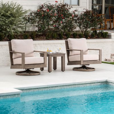 Sunset West Laguna 3 Piece Aluminum Patio Conversation Set W/ Sunbrella Canvas Flax Cushions