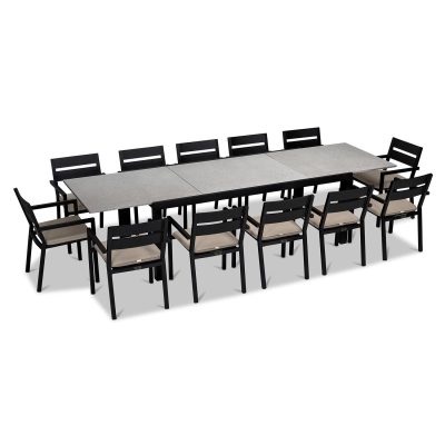 Calm Bay 13 Pc Extendable Dining Set in Black/Concrete/Canvas Flax by Lakeview