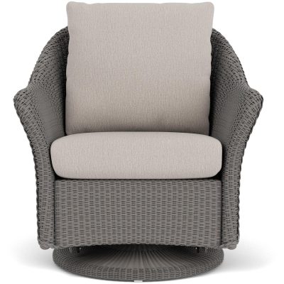 Weekend Retreat Wicker Club Chair w/ Swivel Gliders in Pewter/Remy Cloud By Lloyd Flanders