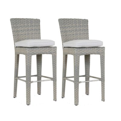 Majorca 2 Piece Wicker Patio Counter Height Bar Stool Set W/ Sunbrella Cast Silver Cushions By Sunset West