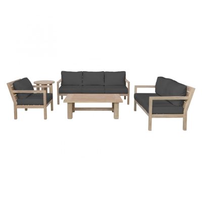 Monday 5 Piece Brushed Teak Patio Seating Set in Carbon By Teak + Table