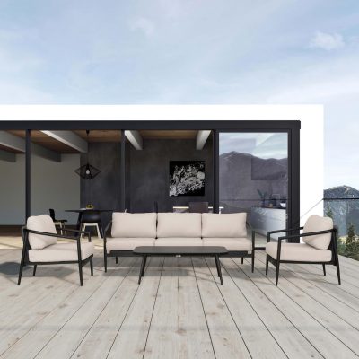 Midnight Cove 4 Pc Aluminum Sofa Seating Set in Black/Carbon/Cast Silver By Lakeview Outdoor Designs