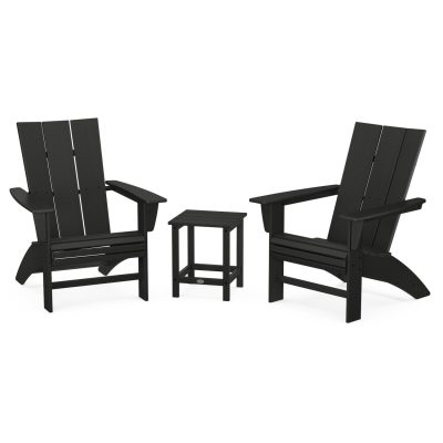 POLYWOOD Modern 3-Piece Curveback Adirondack Set w/ Long Island 18-Inch Side Table – Black