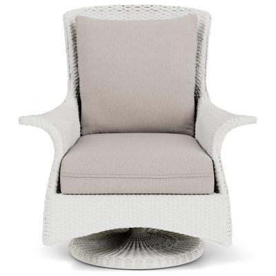 Mandalay Wicker Swivel Rockers Club Chair in Matte White/Remy Cloud By Lloyd Flanders