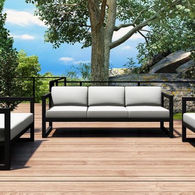 Misty Cove 3 Pc Aluminum Sofa Set in Slate W/ Canvas Natural Cushions By Lakeview