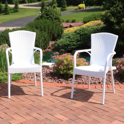 Ultimate Patio Stackable Outdoor Patio Dining Chair – Set of 2 – White