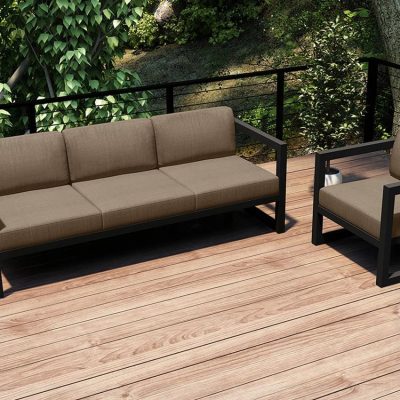 Misty Cove 2 Pc Aluminum Seating Set in Slate W/ Heather Beige Cushions By Lakeview