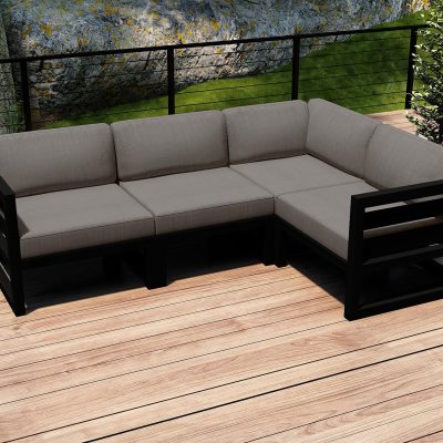 Misty Cove 4 Pc Aluminum Sectional Set in Black W/ Canvas Charcoal Cushions By Lakeview