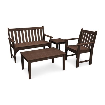 POLYWOOD Vineyard 4-Piece Bench Seating Set – Mahogany