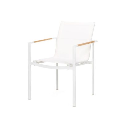 St Barts Aluminum Stacking Dining Chair in White By Teak + Table