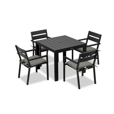 Calm Bay Classic 5 Pc Square Dining Set in Black/Canvas Charcoal by Lakeview