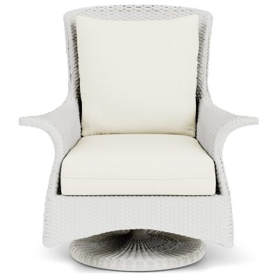 Mandalay Wicker Swivel Rockers Club Chair in Matte White/Sailcloth Salt By Lloyd Flanders