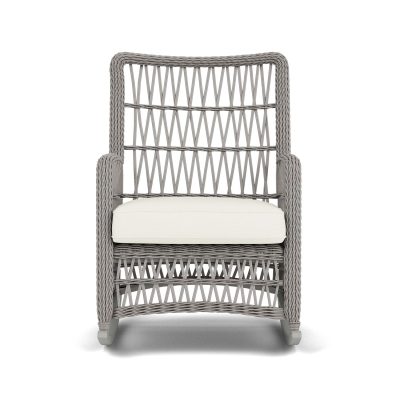 Mackinac Wicker Rocking Club Chair w/ High Back in Putty/Sailcloth Salt By Lloyd Flanders