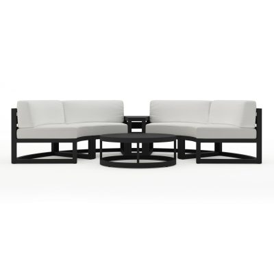 Misty Cove 4 Pc Aluminum Curve Loveseat Set in Black W/ Canvas Natural Cushions By Lakeview