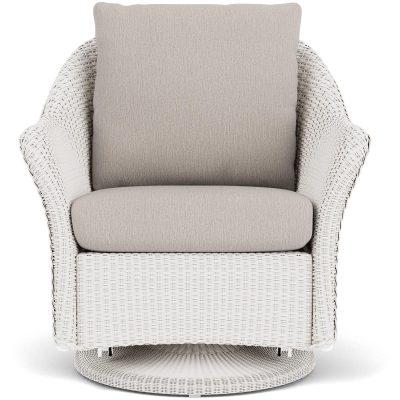 Weekend Retreat Wicker Club Chair w/ Swivel Gliders in White/Remy Cloud By Lloyd Flanders