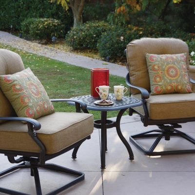 Darlee Santa Monica 3 Piece Cast Aluminum Patio Conversation Seating Set With Swivel Rockers