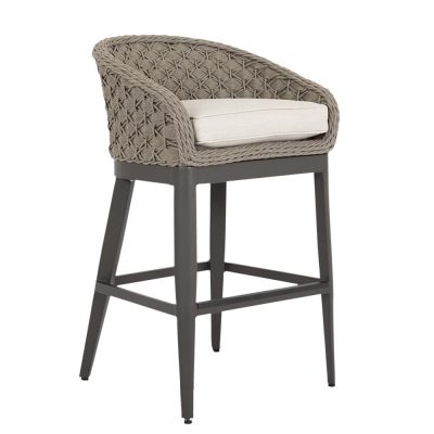 Sunset West Marbella Rope & Aluminum Patio Barstool W/ Sunbrella Echo Ash Cushion