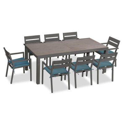 Calm Bay 9 Pc Extendable Dining Set in Slate/Barnwood/Cast Lagoon by Lakeview