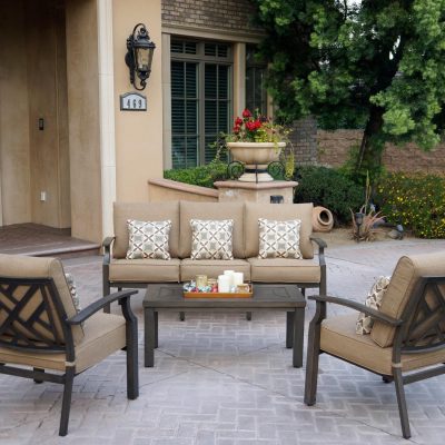 Darlee Brooklyn 4 Piece Patio Conversation Set W/ 43 X 21-Inch Rectangular Coffee Table & Sesame Cushions