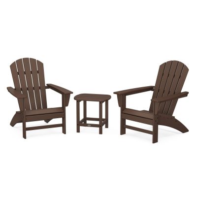 POLYWOOD Nautical 3-Piece Adirondack Set w/ South Beach 18-Inch Side Table – Mahogany