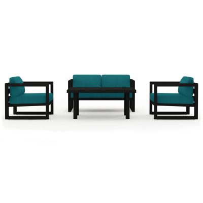 Misty Cove 4 Pc Aluminum Loveseat Set in Black W/ Spectrum Peacock Cushions By Lakeview