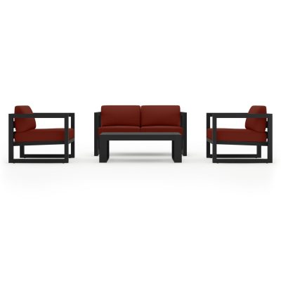 Misty Cove 4 Pc Aluminum Loveseat Set in Black W/ Canvas Henna Cushions & Long Coffee Table By Lakeview