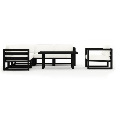 Misty Cove 7 Pc Aluminum Sectional Set in Black W/ Canvas Natural Cushions & Classic Chat Table By Lakeview