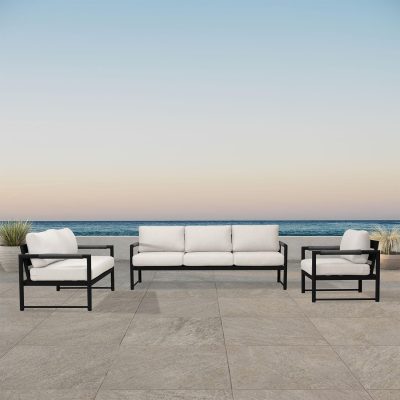 Lakeview Avenue Bay Black/Carbon 3 Pc Sofa Loveseat Set – Cast Silver