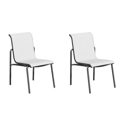 Orso 2 Pc Soft Sling & Aluminum Dining Side Chair in Carbon/Fog By Oxford Garden