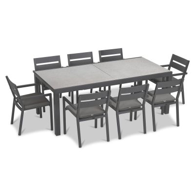 Calm Bay 9 Pc Extendable Dining Set in Slate/Concrete/Canvas Charcoal by Lakeview