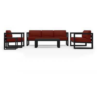 Misty Cove 5 Pc Aluminum Sofa Set in Black W/ Canvas Henna Cushions By Lakeview