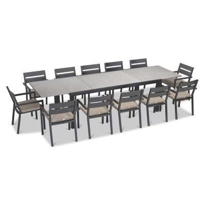 Calm Bay 13 Pc Extendable Dining Set in Slate/Concrete/Canvas Flax by Lakeview