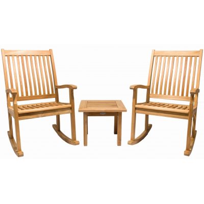 Teak 3 Piece Patio Rocking Chair Set W/ Side Table By Royal Teak Collection