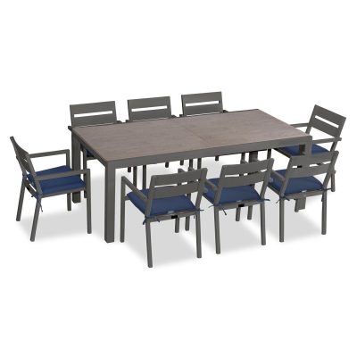 Calm Bay 9 Pc Extendable Dining Set in Slate/Barnwood/Spectrum Indigo by Lakeview