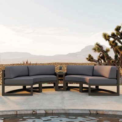 Misty Cove 3 Pc Aluminum Curve Loveseat Set in Slate W/ Canvas Charcoal Cushions By Lakeview