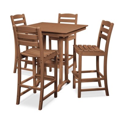 POLYWOOD La Casa Cafe 5-Piece Farmhouse Trestle Bar Set – Teak