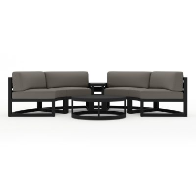 Misty Cove 4 Pc Aluminum Curve Loveseat Set in Black W/ Canvas Charcoal Cushions By Lakeview