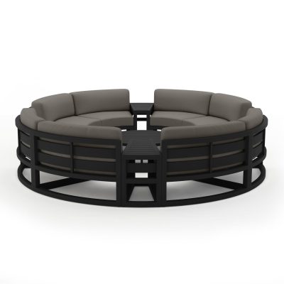 Misty Cove 7 Pc Aluminum Curve Loveseat Set in Black W/ Canvas Charcoal Cushions By Lakeview