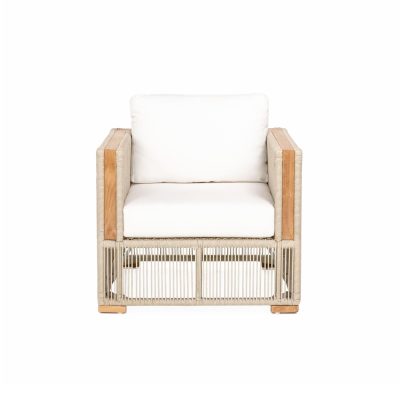 Breeze Olefin Rope & Teak Patio Club Chair in Dune/Natural By Teak + Table