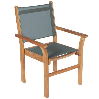 Captiva Stacking Teak Patio Dining Arm Chair W/ Moss Sling By Royal Teak Collection