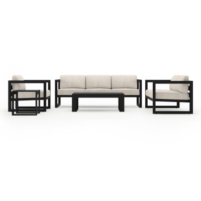 Misty Cove 5 Pc Aluminum Sofa Set in Black W/ Cast Silver Cushions By Lakeview