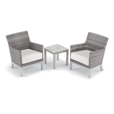 Argento 3 Piece Wicker Patio Conversation Set W/ Lite-Core Ash End Table & Eggshell White Cushions By Oxford Garden